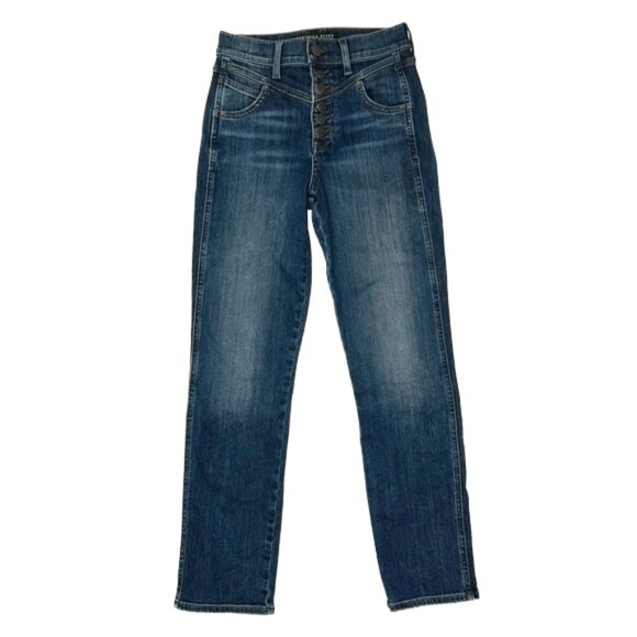 Veronica Beard Ryleigh Slim Straight Jeans High Rise 24 Indigo Button Fly - Picture 3 of 14